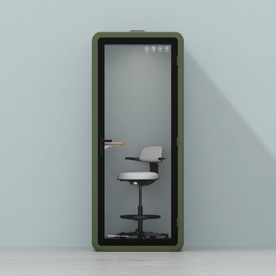 Kontorpod Quell Akustisk Green / Upgraded Device Shelf / Dark Grey