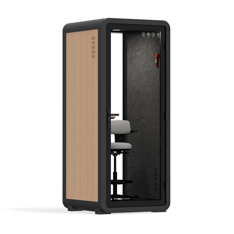 Office Pod Quell+ AcousticWooden / Upgraded Device Shelf / Dark Grey