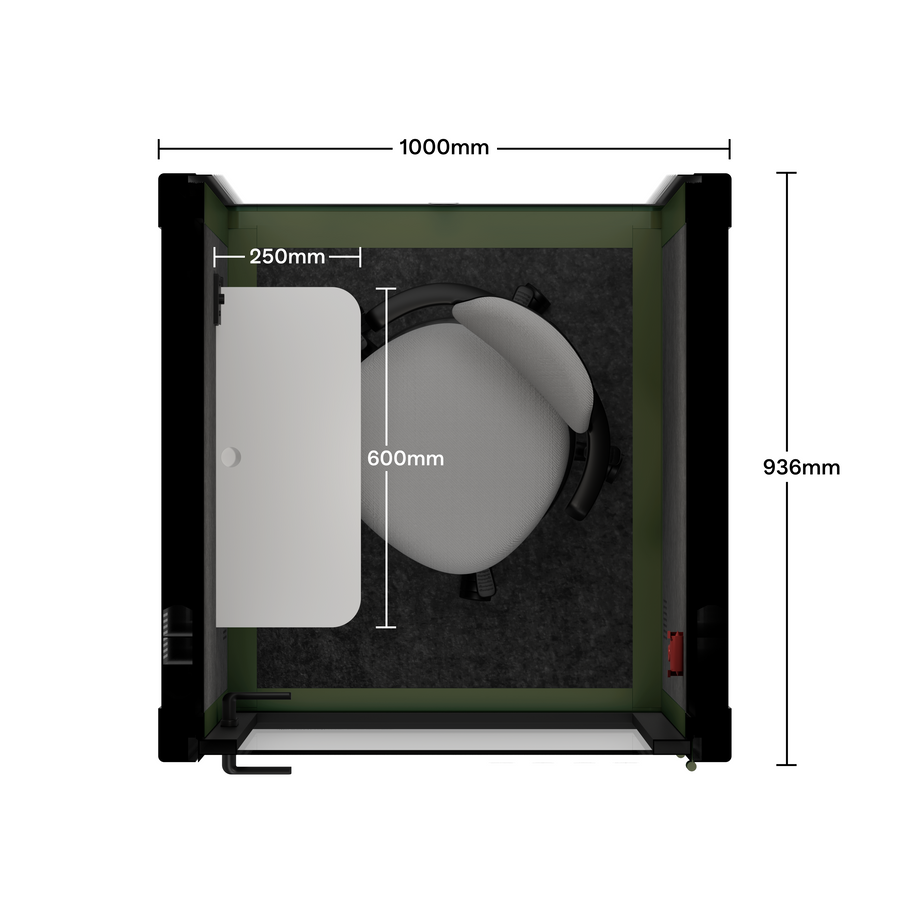 Kontorpod Quell Akustisk Green / Upgraded Device Shelf / Dark Grey