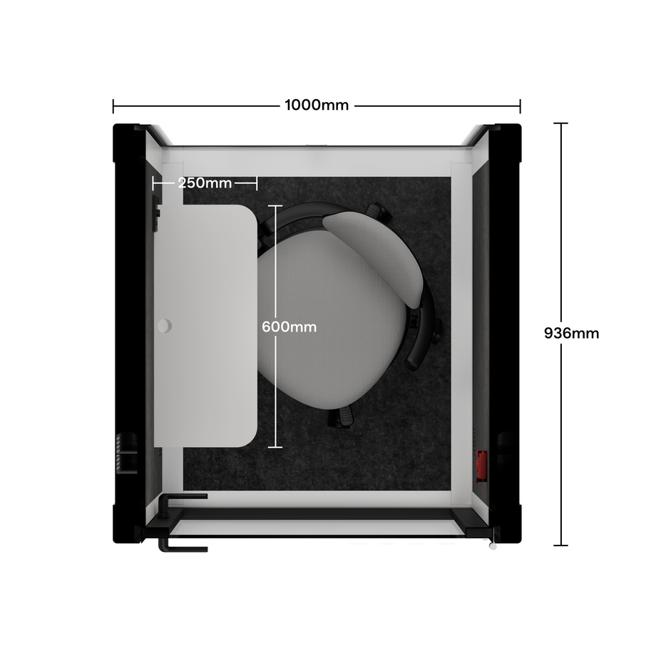 Kontorpod Quell Akustisk White / Upgraded Device Shelf / Dark Grey