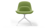 Bloom Chair by Quell Design – a modern Scandinavian-style chair in olive with a smooth contoured seat upholstered in linen-velvet and eco PU panels. Supported by a sleek black Eiffel-style steel base, this elegant and comfortable chair brings a touch of colour and minimalist sophistication to contemporary interiors, perfect for hospitality, dining, or office settings.