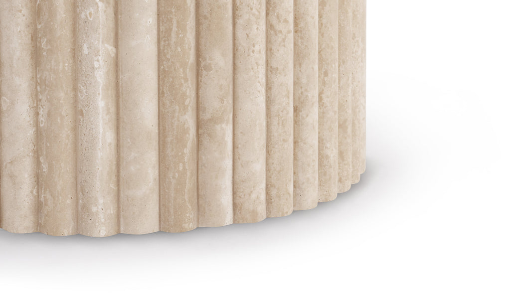 SaturnusSaturn - Saturn Round Pedestal Dining Table, Travertine, 48in