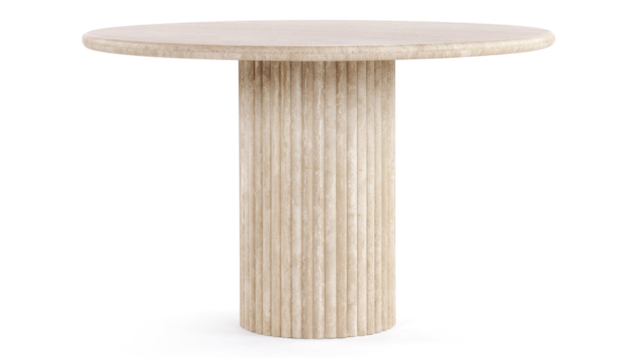 SaturneSaturn - Saturn Round Pedestal Dining Table, Travertine, 48in