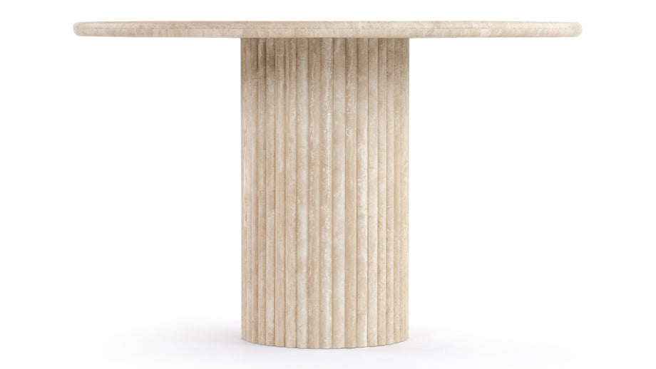SaturneSaturn - Saturn Round Pedestal Dining Table, Travertine, 48in