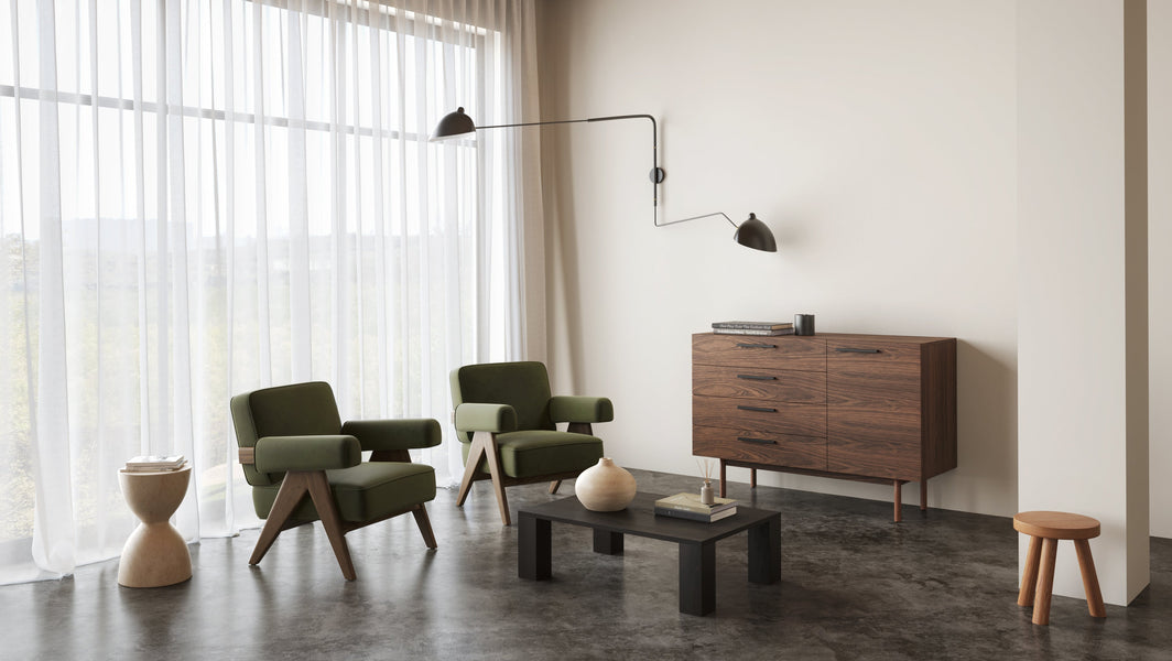 Jeanneret Lounge ChairOlive Green Velvet