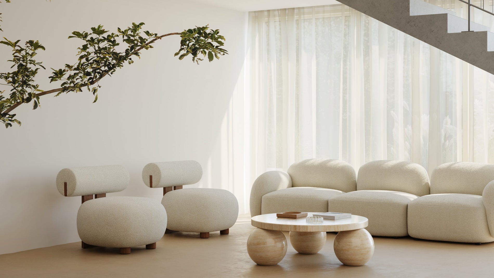GigiGigi - Gigi Dreisitzer -Sofa, weißer Boucle