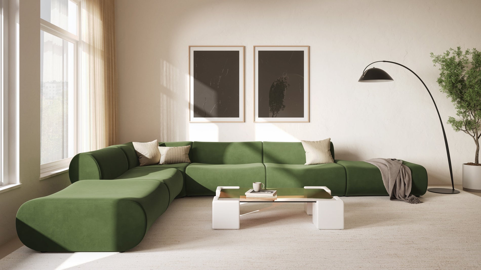 LeoLeo - Leo Sectional, Left Chaise, Lichen Plush Velvet