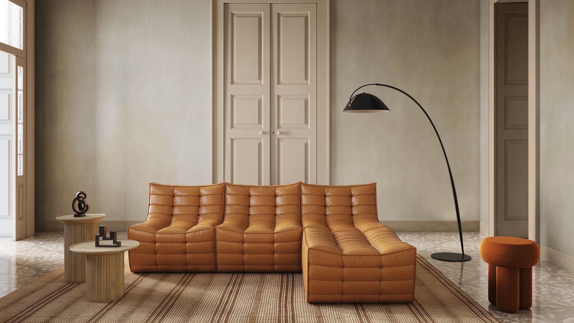 TygeTyge - Tyge Sectional, Large Right Corner, Bourbon Vegan Leather
