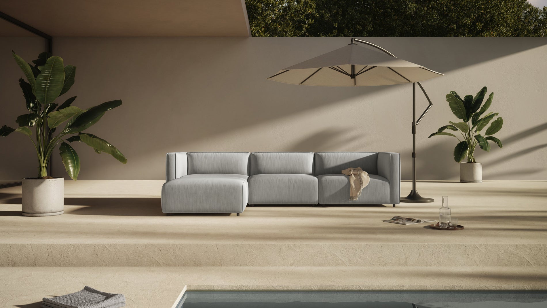 BondBond - Bond Outdoor Sectional, Large Open End, Right, Dove Grey Performance Weave