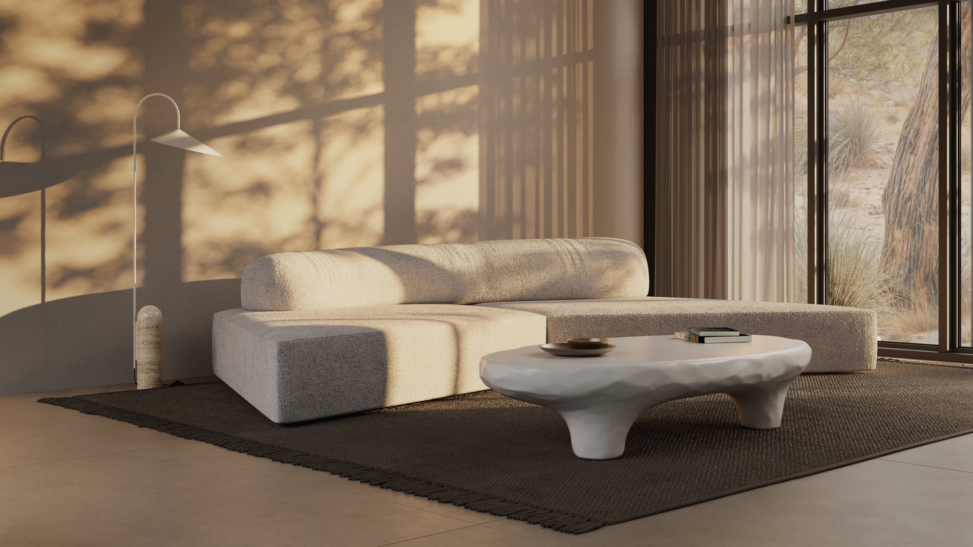 On the RocksOn the Rocks - On the Rocks Sofa, Three Seater, Right, White Textured Chenille