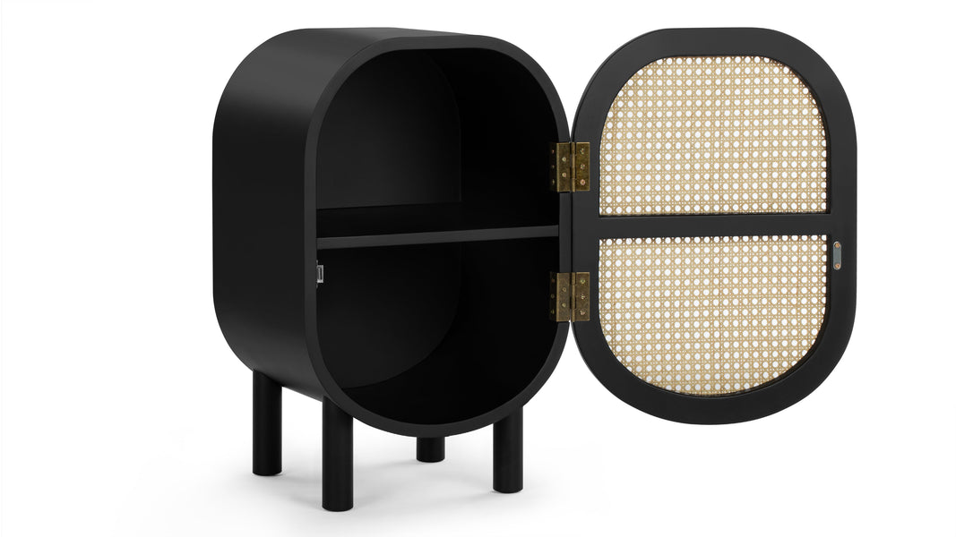 OmaOma - Oma Side Table, Black with Natural Rattan