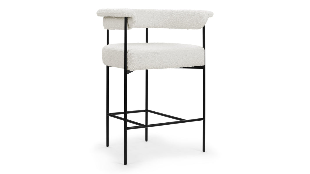 MeiMei - Mei Counter Stool, Warm White Boucle, Seat Height 26.5in