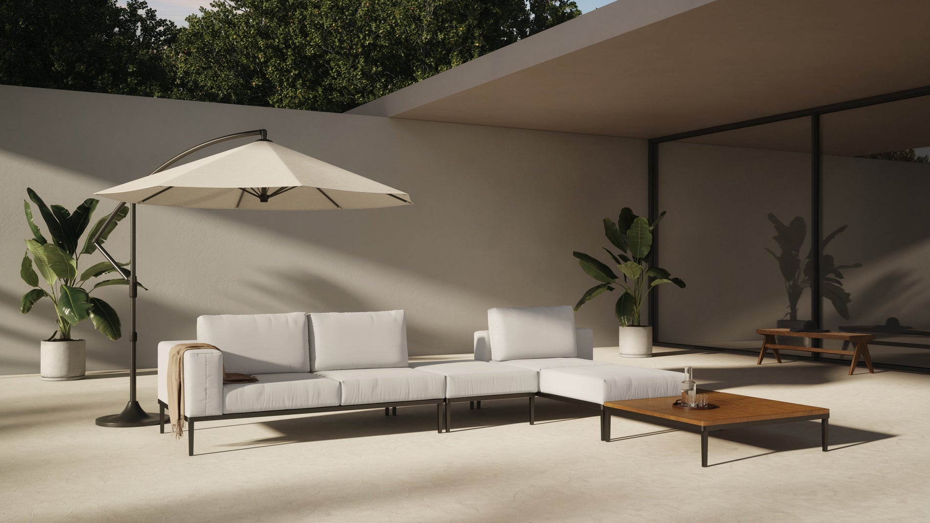 MarcusMarcus - Marcus Outdoor Sectional, Right Chaise with End Table, Shell Performance Weave