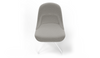 Bloom Chair by Quell Design – a modern Scandinavian-style chair in light grey with a smooth contoured seat upholstered in linen-velvet and eco PU panels. Supported by a sleek black Eiffel-style steel base, this elegant and comfortable chair brings a touch of colour and minimalist sophistication to contemporary interiors, perfect for hospitality, dining, or office settings.