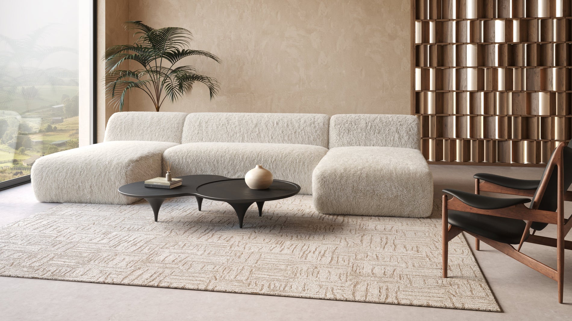 IonaIona - Iona Sectional, Right Corner, White Long Hair Sherpa