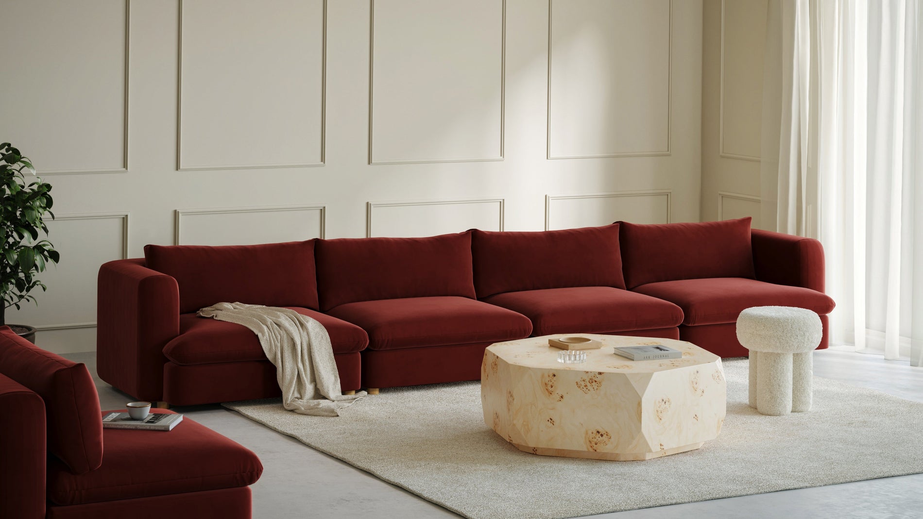 MorrellMorrell - Morrell Three Seater Sofa, Garnet Velvet