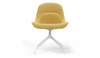 Bloom Chair by Quell Design – a modern Scandinavian-style chair in yellow with a smooth contoured seat upholstered in linen-velvet and eco PU panels. Supported by a sleek black Eiffel-style steel base, this elegant and comfortable chair brings a touch of colour and minimalist sophistication to contemporary interiors, perfect for hospitality, dining, or office settings.