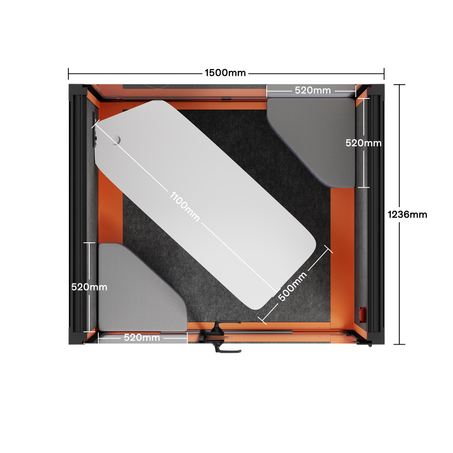 Office Phone Booth Quell - 2 PersonOrange / Dark Gray / Meeting Room + Table + Corner Stool