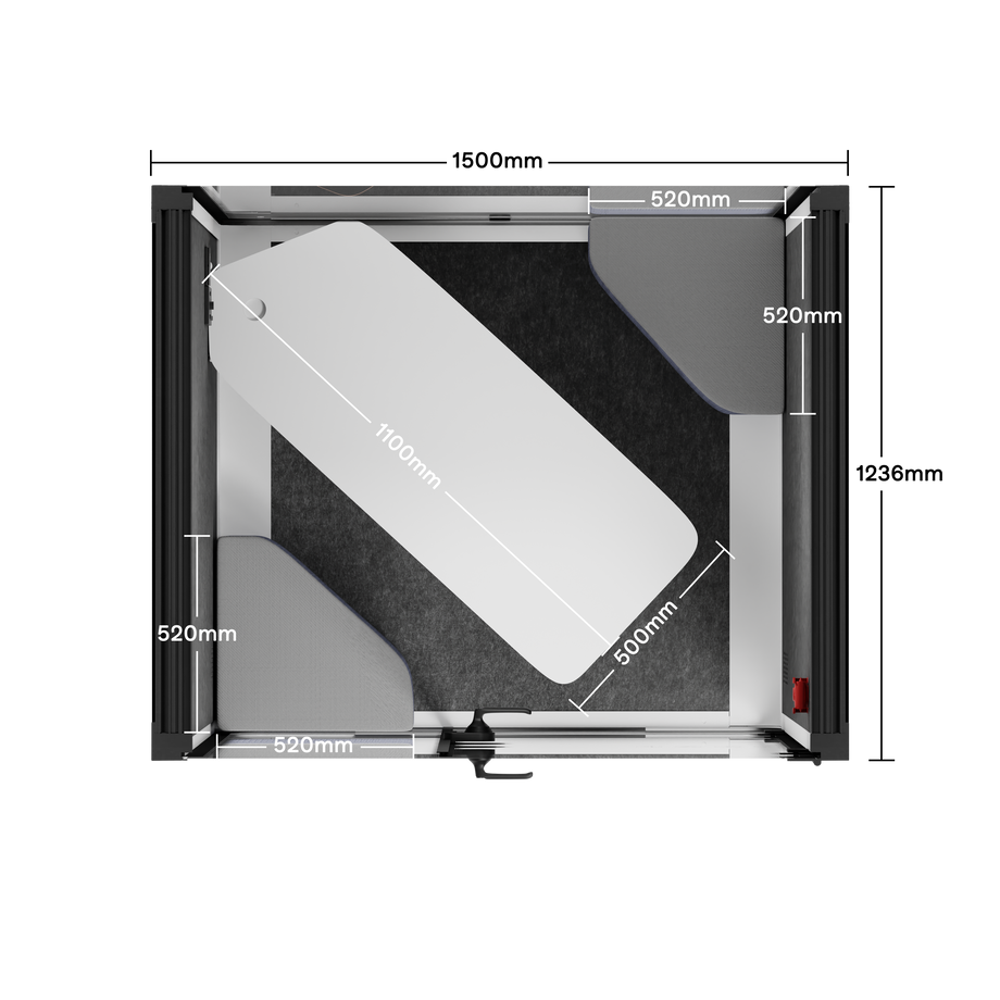 Office Phone Booth Quell - 2 PersonWhite / Dark Gray / Meeting Room + Table + Corner Stool