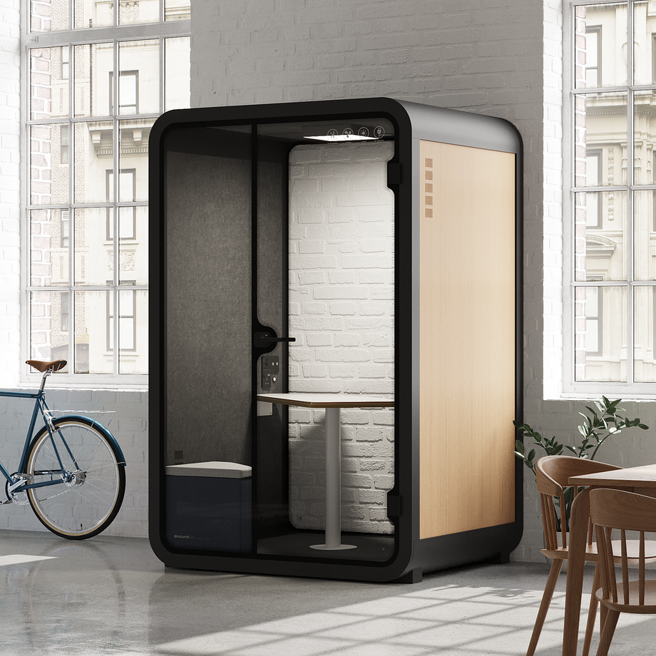 Office Phone Booth Quell - 2 PersonWooden / Dark Gray / Meeting Room + Table + Corner Stool