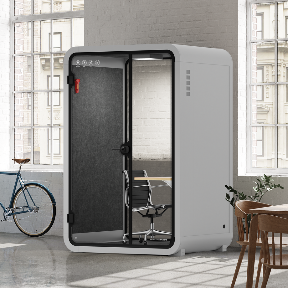 Office Phone Booth Quell - 2 PersonLight Grey / Dark Gray / Work Station + Designer Office Chair