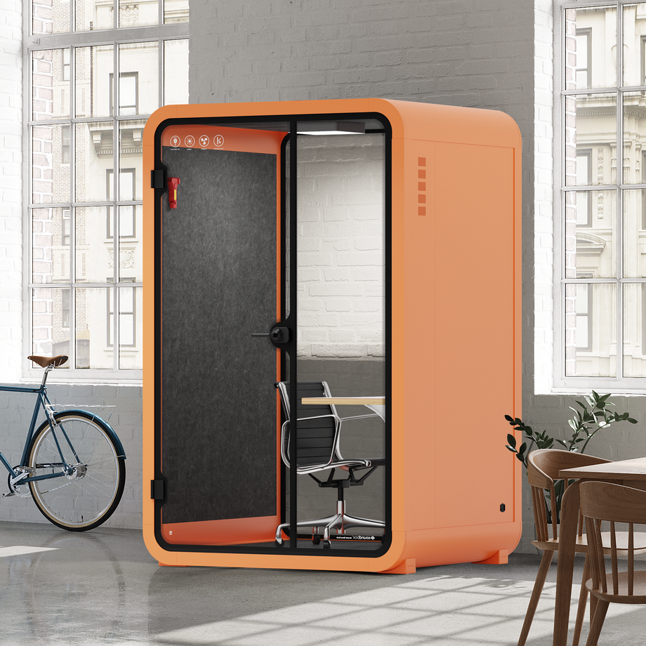 Office Phone Booth Quell - 2 PersonOrange / Dark Gray / Work Station + Designer Office Chair