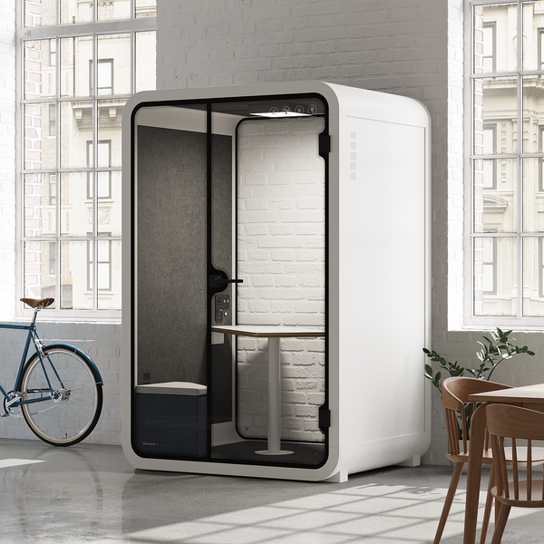 Office Phone Booth Quell - 2 PersonWhite / Dark Gray / Meeting Room + Table + Corner Stool
