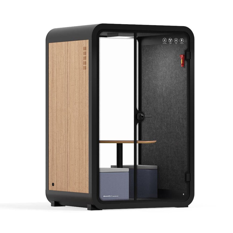 Office Phone Booth Quell - 2 PersonWooden / Dark Gray / Meeting Room + Table + Corner Stool