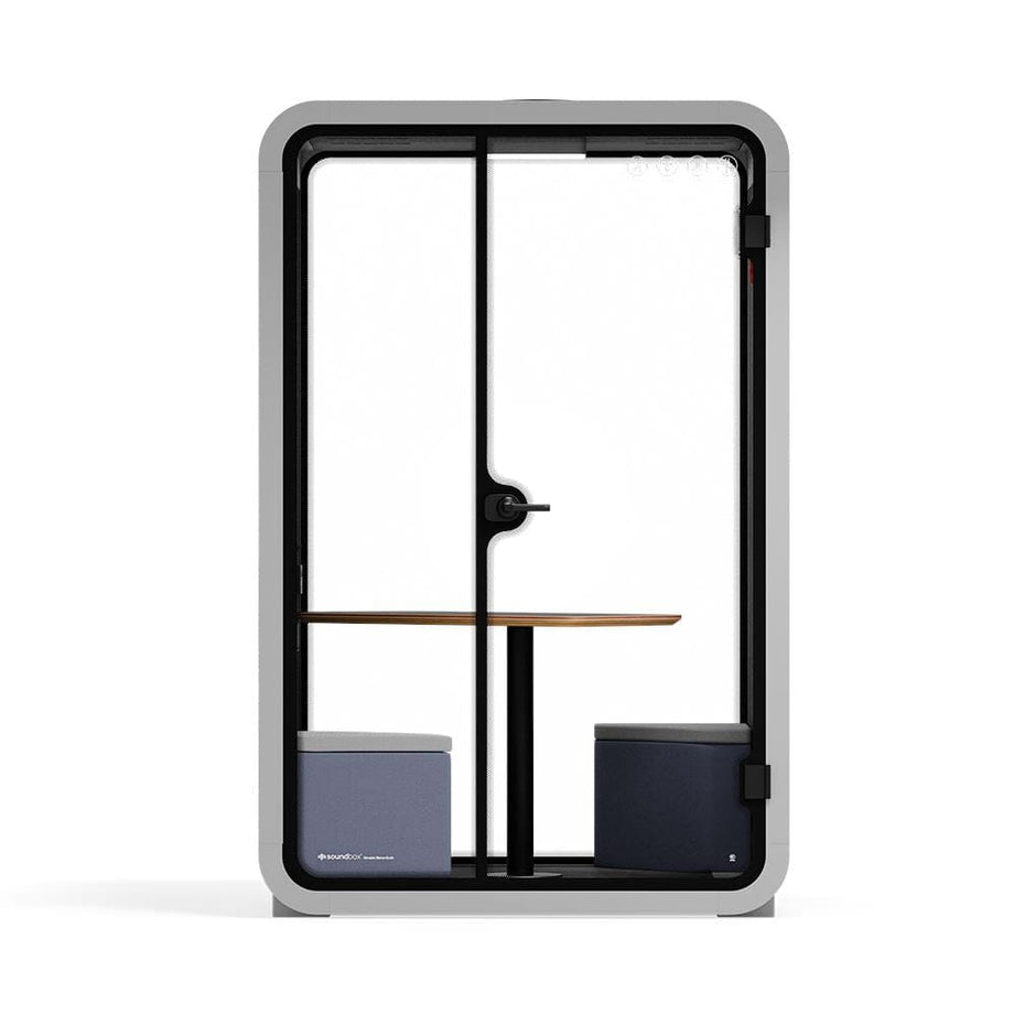 Office Phone Booth Quell - 2 PersonLight Grey / Dark Gray / Meeting Room + Table + Corner Stool