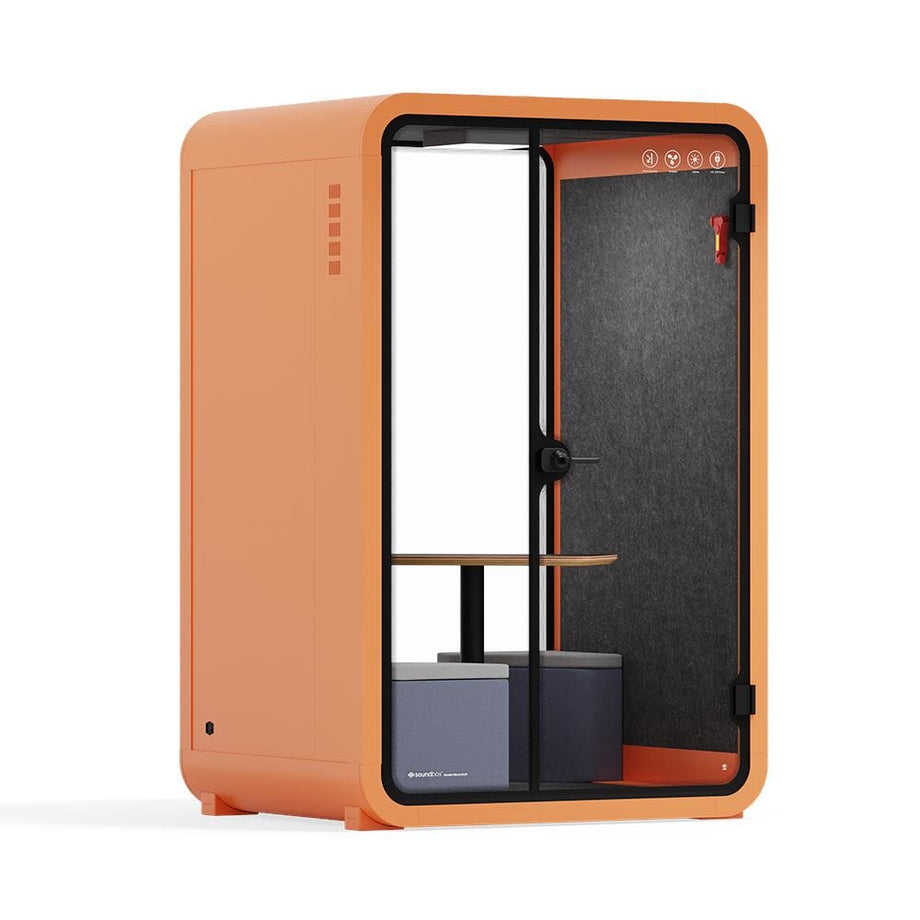 Office Phone Booth Quell - 2 PersonOrange / Dark Gray / Meeting Room + Table + Corner Stool