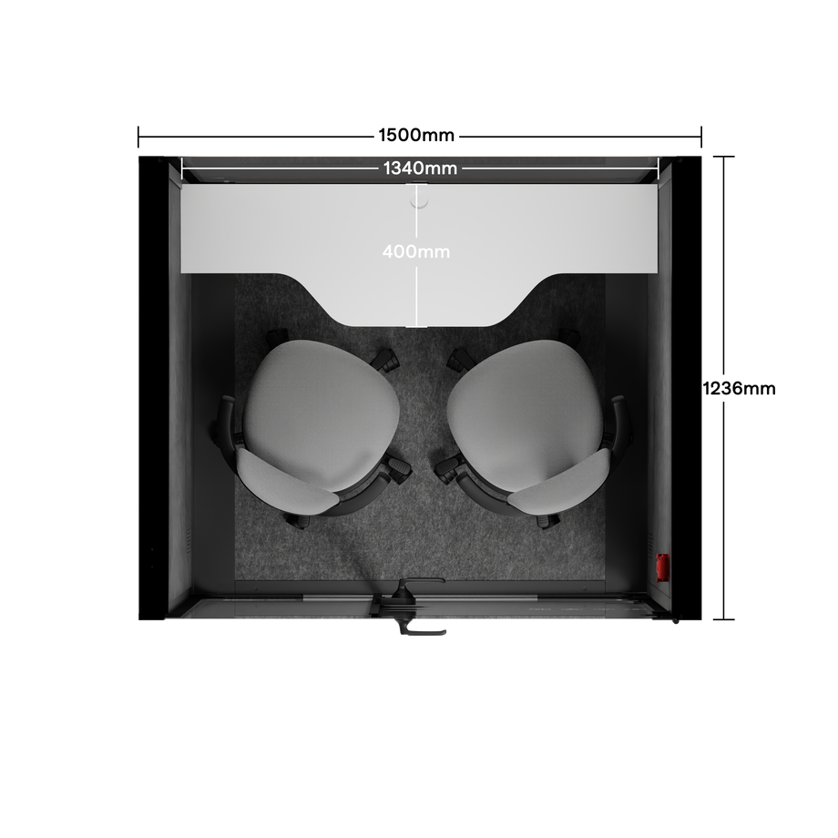 Office Phone Booth Quell - 2 PersonCharcoal / Dark Gray / Dual Zoom Room + Device Shelf + 2 Barstools