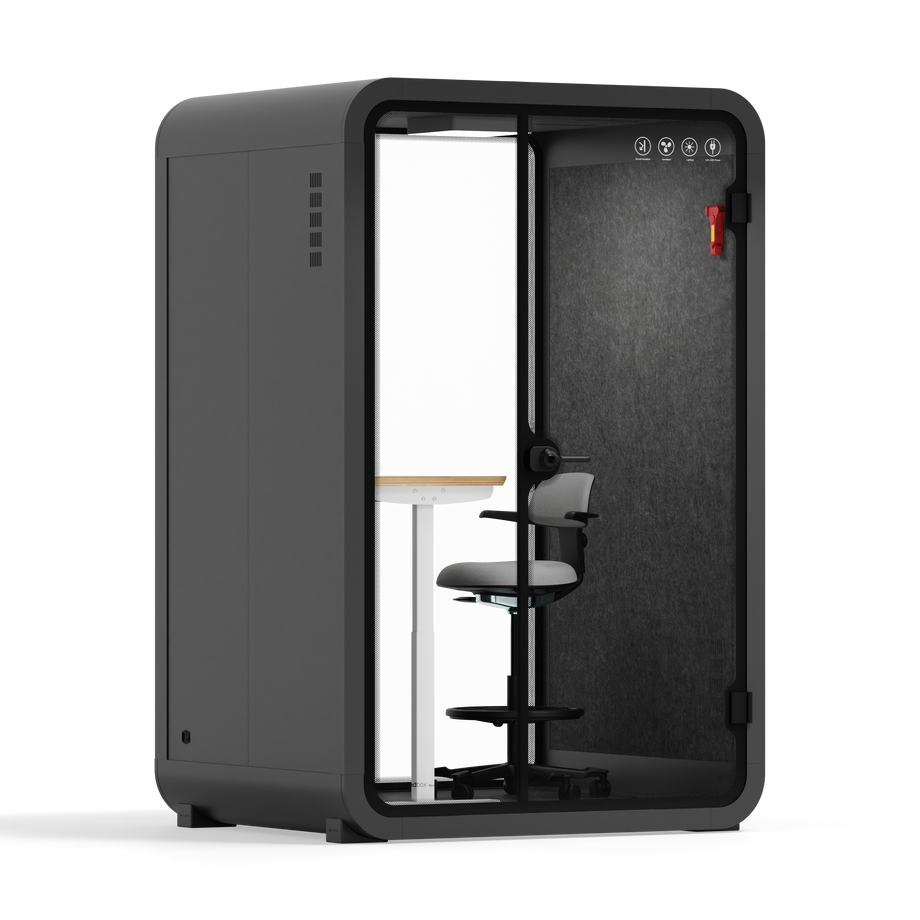 Office Phone Booth Quell - 2 PersonCharcoal / Dark Gray / Electric Adjustable Work Station + Stool