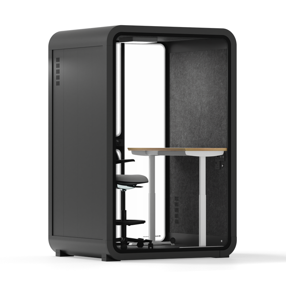 Office Phone Booth Quell - 2 PersonCharcoal / Dark Gray / Electric Adjustable Work Station + Stool
