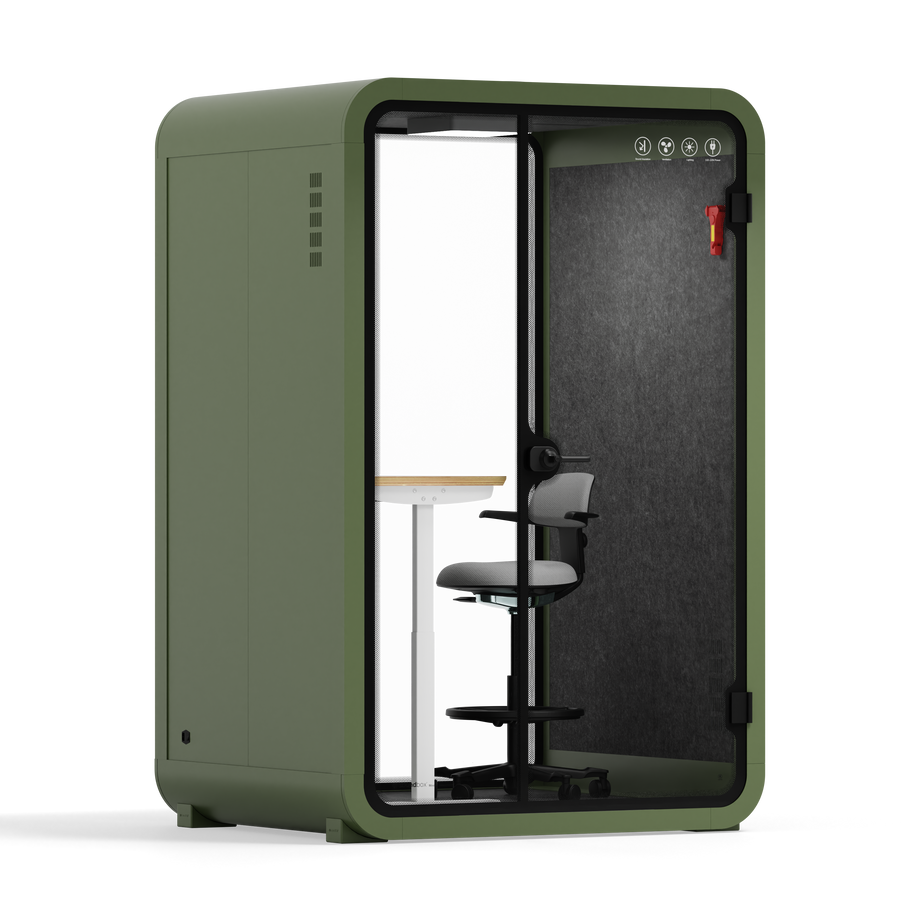 Office Phone Booth Quell - 2 PersonGreen / Dark Gray / Electric Adjustable Work Station + Stool