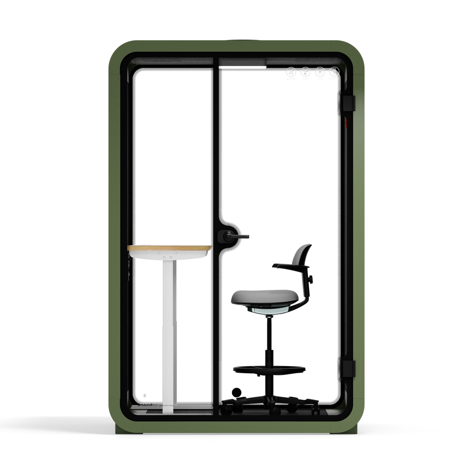 Office Phone Booth Quell - 2 PersonGreen / Dark Gray / Electric Adjustable Work Station + Stool