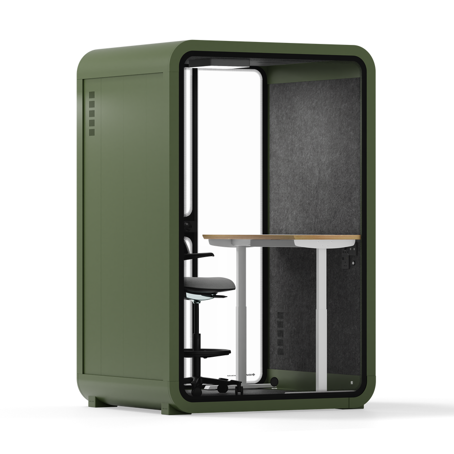 Office Phone Booth Quell - 2 PersonGreen / Dark Gray / Electric Adjustable Work Station + Stool