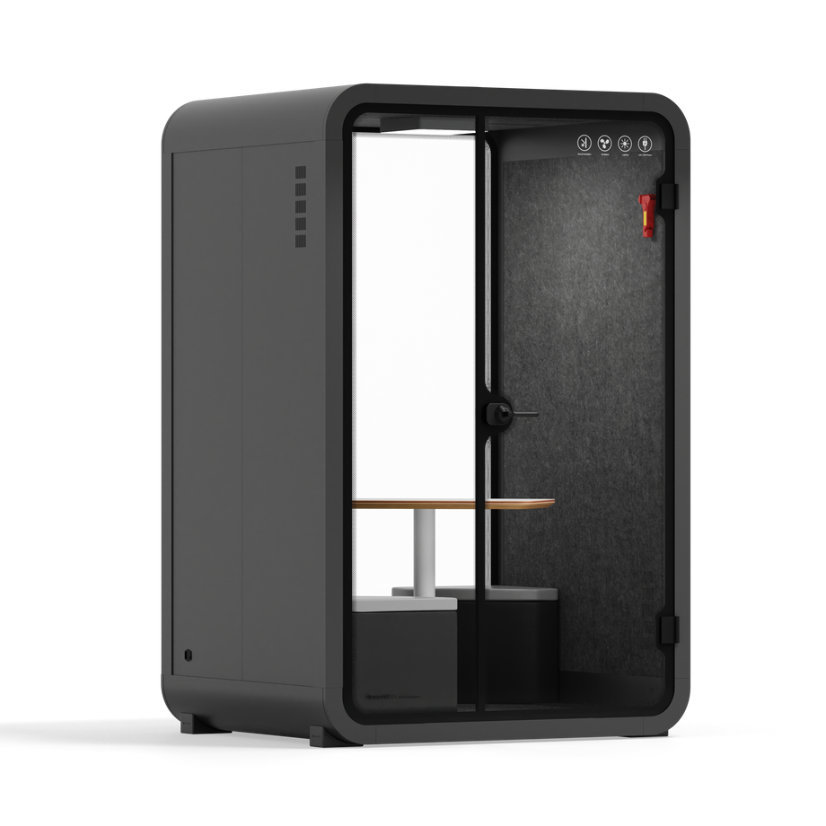 Office Phone Booth Quell - 2 PersonCharcoal / Dark Gray / Meeting Room + Table + Corner Stool
