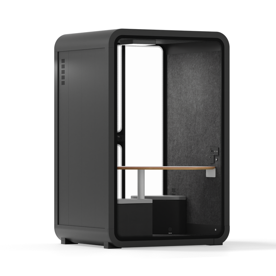 Office Phone Booth Quell - 2 PersonCharcoal / Dark Gray / Meeting Room + Table + Corner Stool