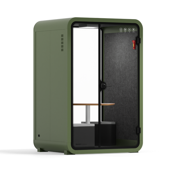Office Phone Booth Quell - 2 PersonGreen / Dark Gray / Meeting Room + Table + Corner Stool