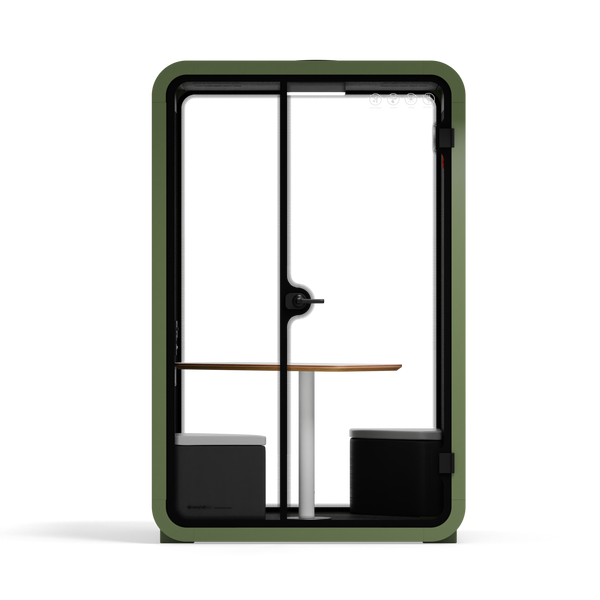 Office Phone Booth Quell - 2 PersonGreen / Dark Gray / Meeting Room + Table + Corner Stool