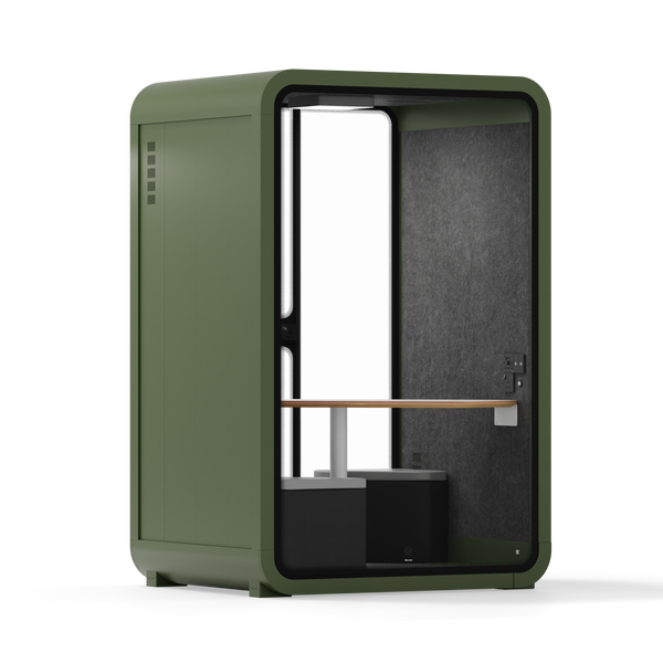 Office Phone Booth Quell - 2 PersonGreen / Dark Gray / Meeting Room + Table + Corner Stool