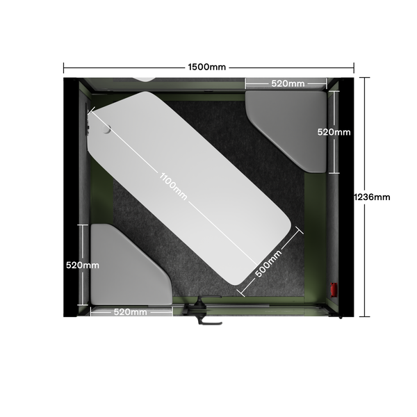 Office Phone Booth Quell - 2 PersonGreen / Dark Gray / Meeting Room + Table + Corner Stool