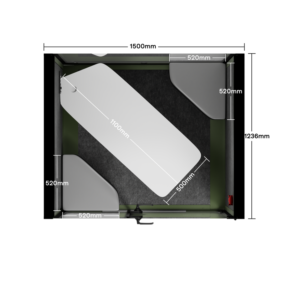 Office Phone Booth Quell - 2 PersonGreen / Dark Gray / Meeting Room + Table + Corner Stool