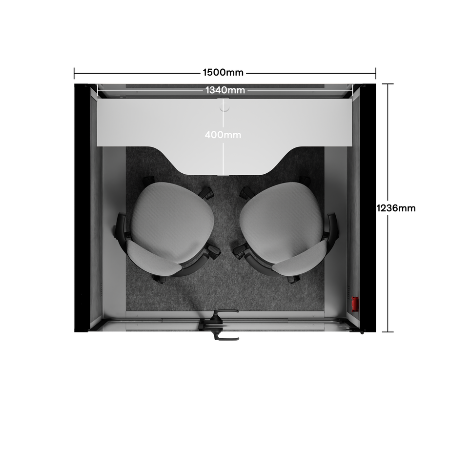 Office Phone Booth Quell - 2 PersonLight Grey / Dark Gray / Dual Zoom Room + Device Shelf + 2 Barstools