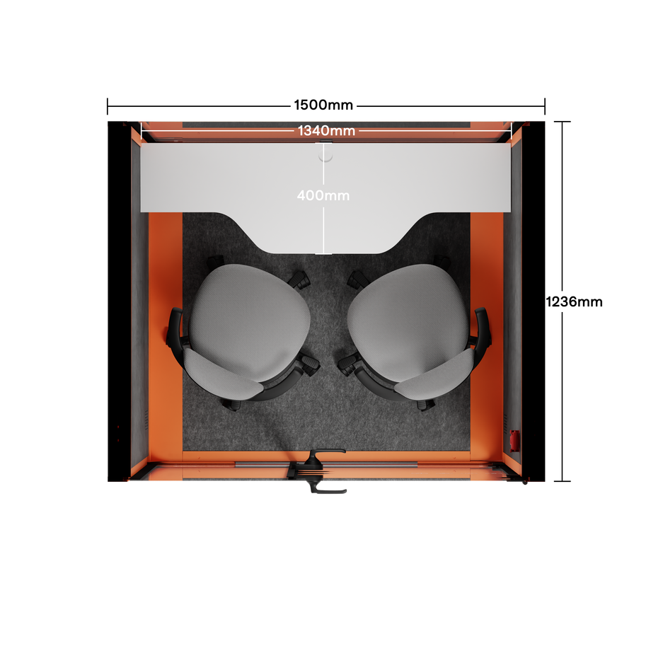 Office Phone Booth Quell - 2 PersonOrange / Dark Gray / Dual Zoom Room + Device Shelf + 2 Barstools