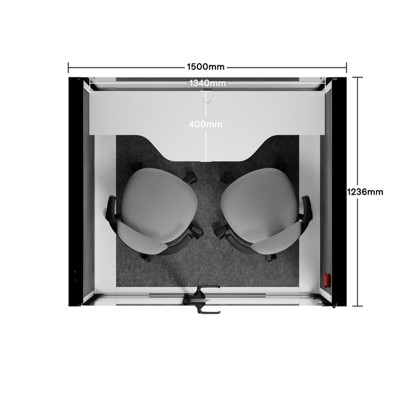 Office Phone Booth Quell - 2 PersonWhite / Dark Gray / Dual Zoom Room + Device Shelf + 2 Barstools