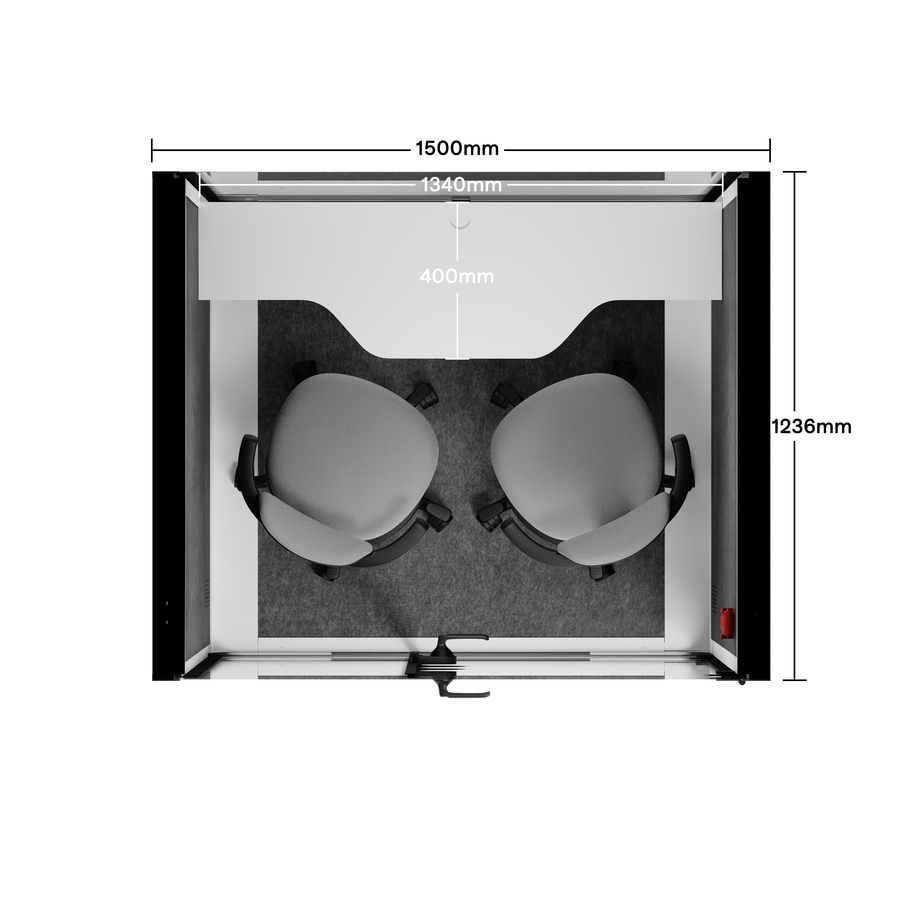 Office Phone Booth Quell - 2 PersonWhite / Dark Gray / Dual Zoom Room + Device Shelf + 2 Barstools