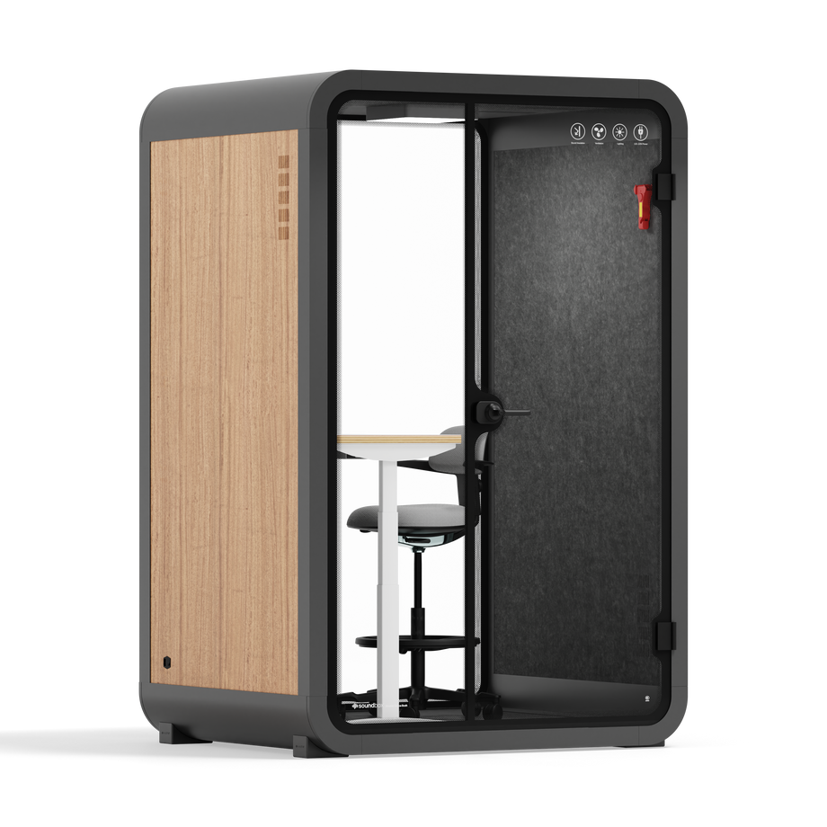 Office Phone Booth Quell - 2 PersonWooden / Dark Gray / Electric Adjustable Work Station + Stool