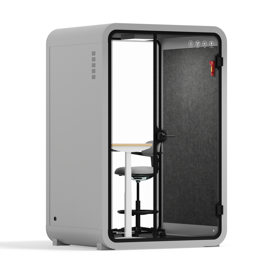 Office Phone Booth Quell - 2 PersonLight Grey / Dark Gray / Electric Adjustable Work Station + Stool