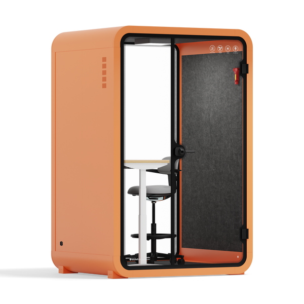 Office Phone Booth Quell - 2 PersonOrange / Dark Gray / Electric Adjustable Work Station + Stool